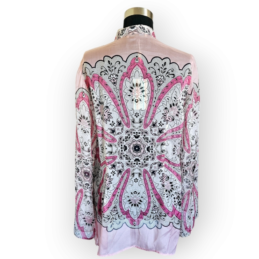 Allen B by Allen Schwartz Boho Silk Long Flare Sleeve Tunic Size L NWT - Picture 4 of 11
